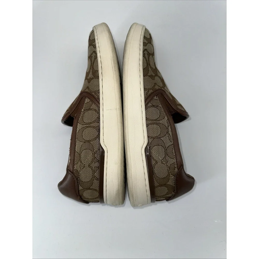 COACH Wells Ladies Slip on Sneaker 9.5B Khaki Saddle Trim Signature Jacquard - Picture 6 of 10